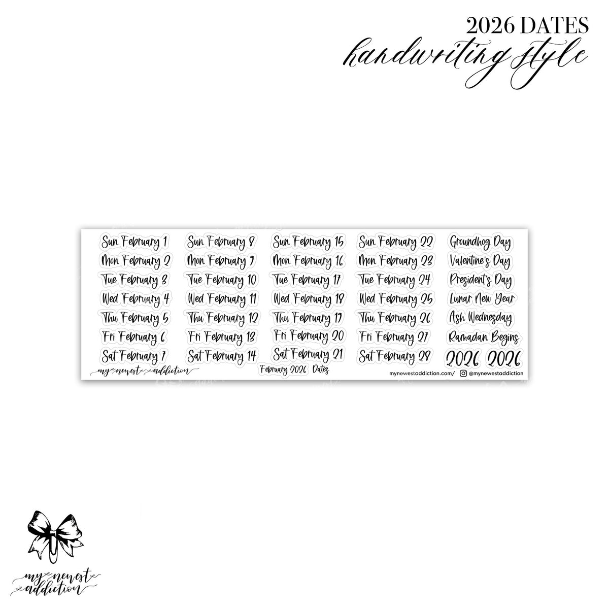 2026 Dates - Handwriting Style - My Newest Addiction