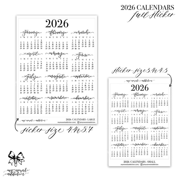 2026 Calendars - Full Page | lettering by Jesenia