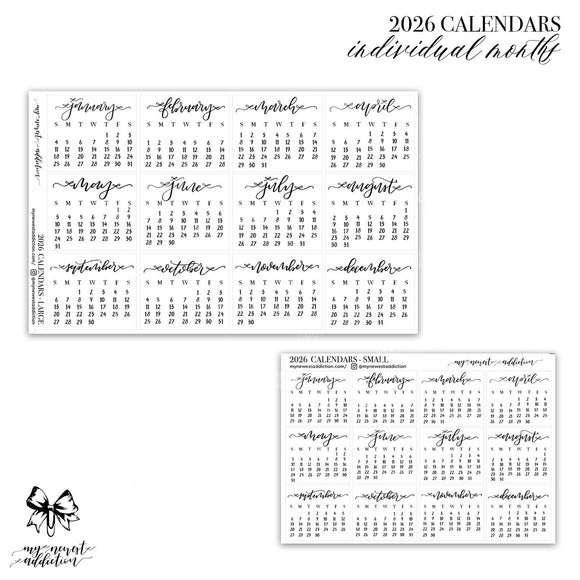 2026 Calendars - Individual Months | lettering by Jesenia