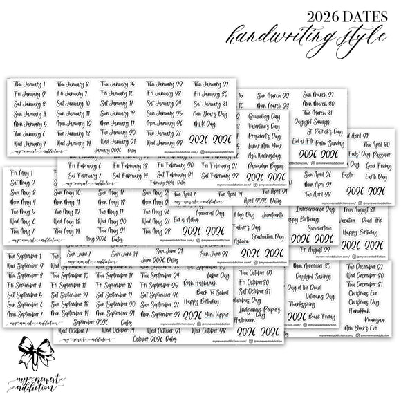 2026 Dates - Handwriting Style