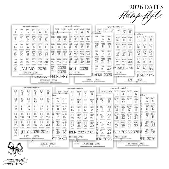 2026 Dates - Stamp Style