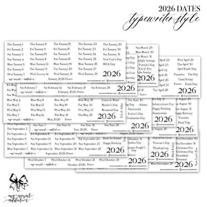 2026 Dates - Typewriter Style
