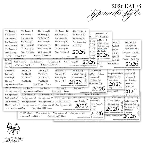 2026 Dates - Typewriter Style