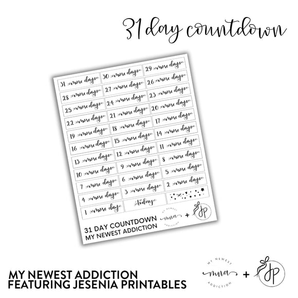 31 Day Countdown | lettering by Jesenia Printables